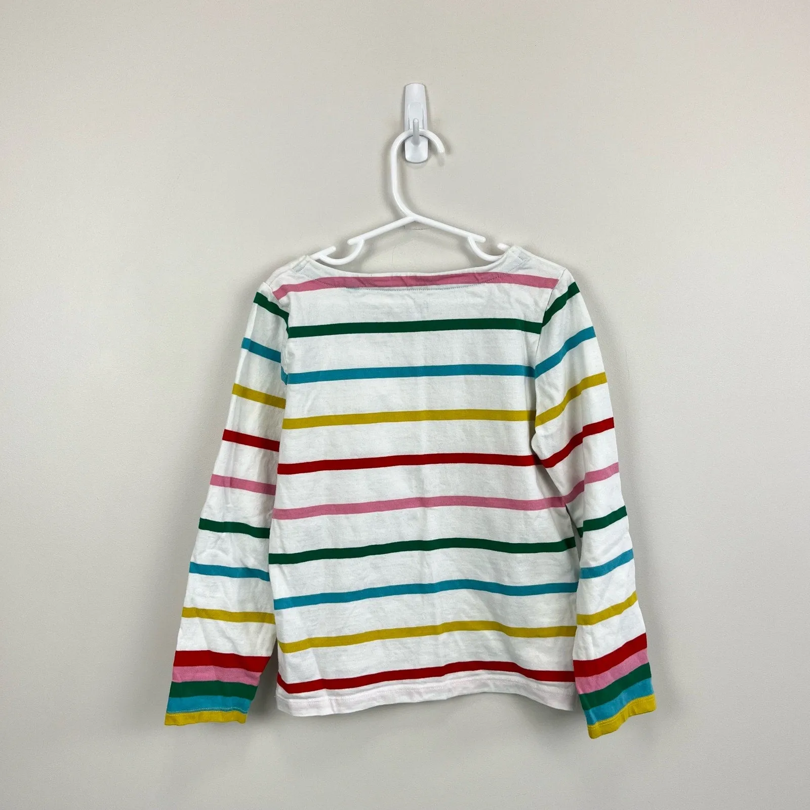 Mini Boden Fun Breton Tee Ivory/Multi Rainbow Cuff 7-8