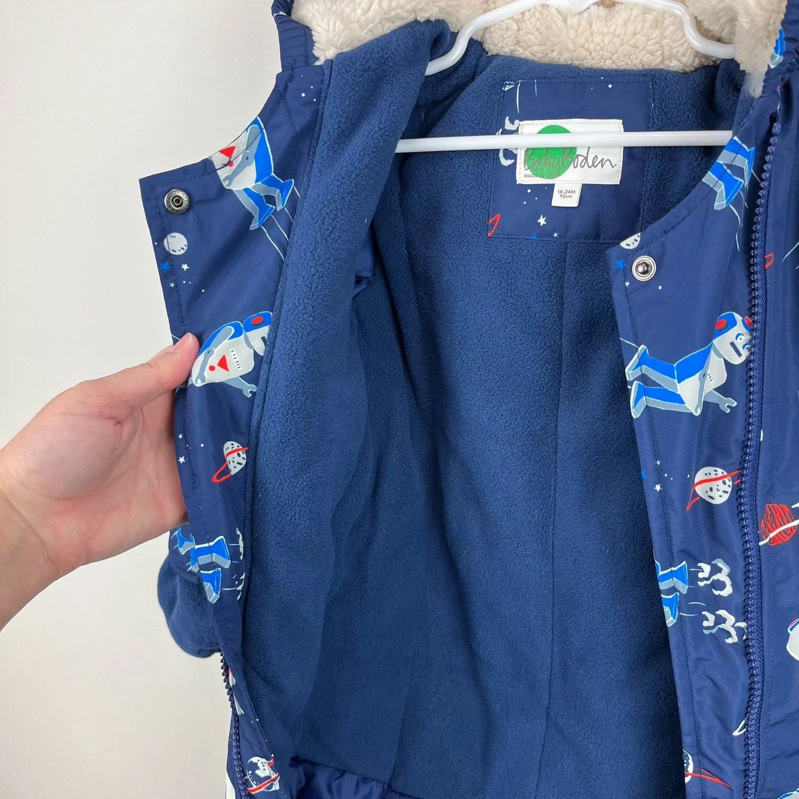 Mini Boden Space Robot Print Snowsuit Beacon Blue 18-24 Months