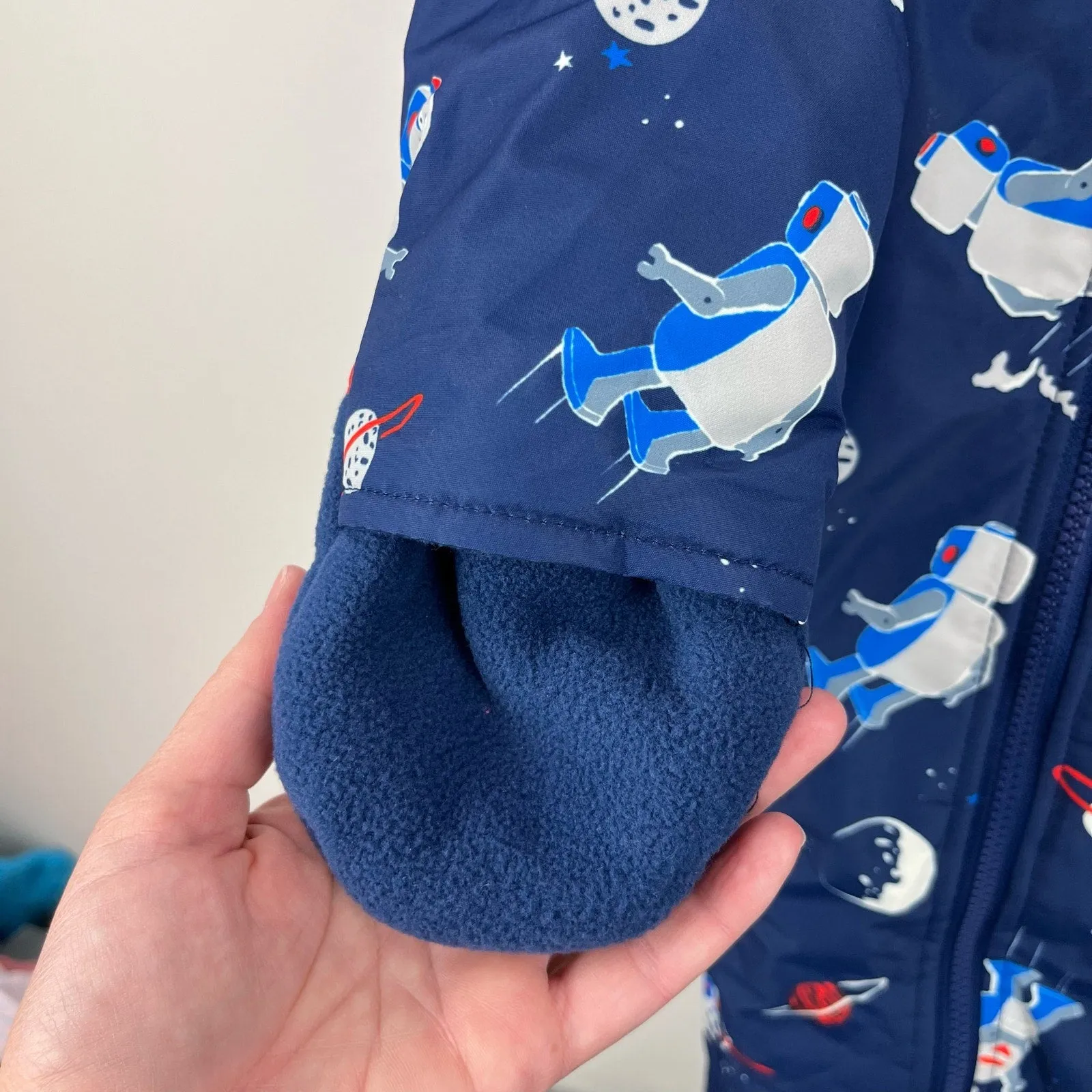 Mini Boden Space Robot Print Snowsuit Beacon Blue 18-24 Months