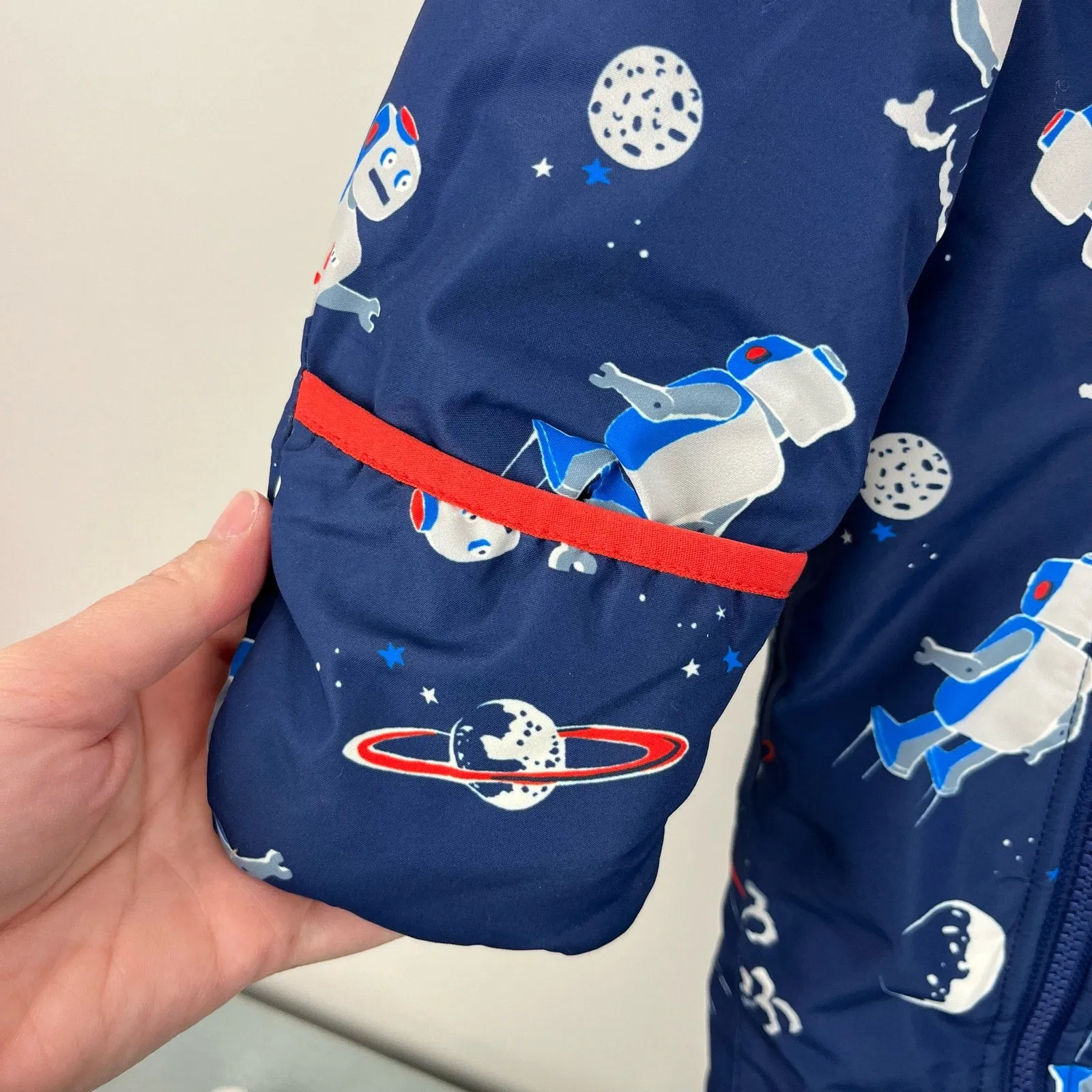 Mini Boden Space Robot Print Snowsuit Beacon Blue 18-24 Months