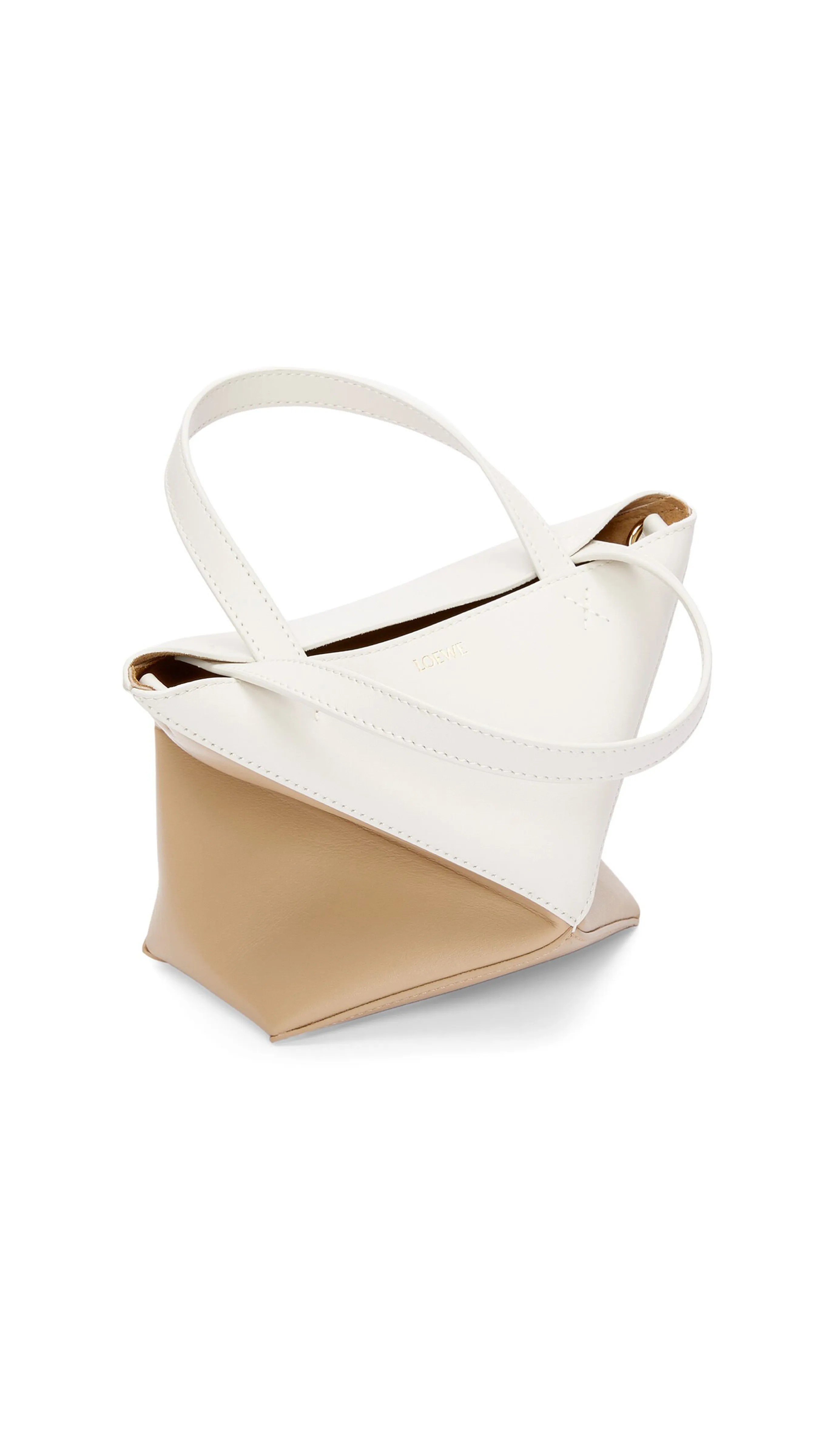 Mini Puzzle Fold Tote in Shiny Calfskin - Soft White/Paper Craft