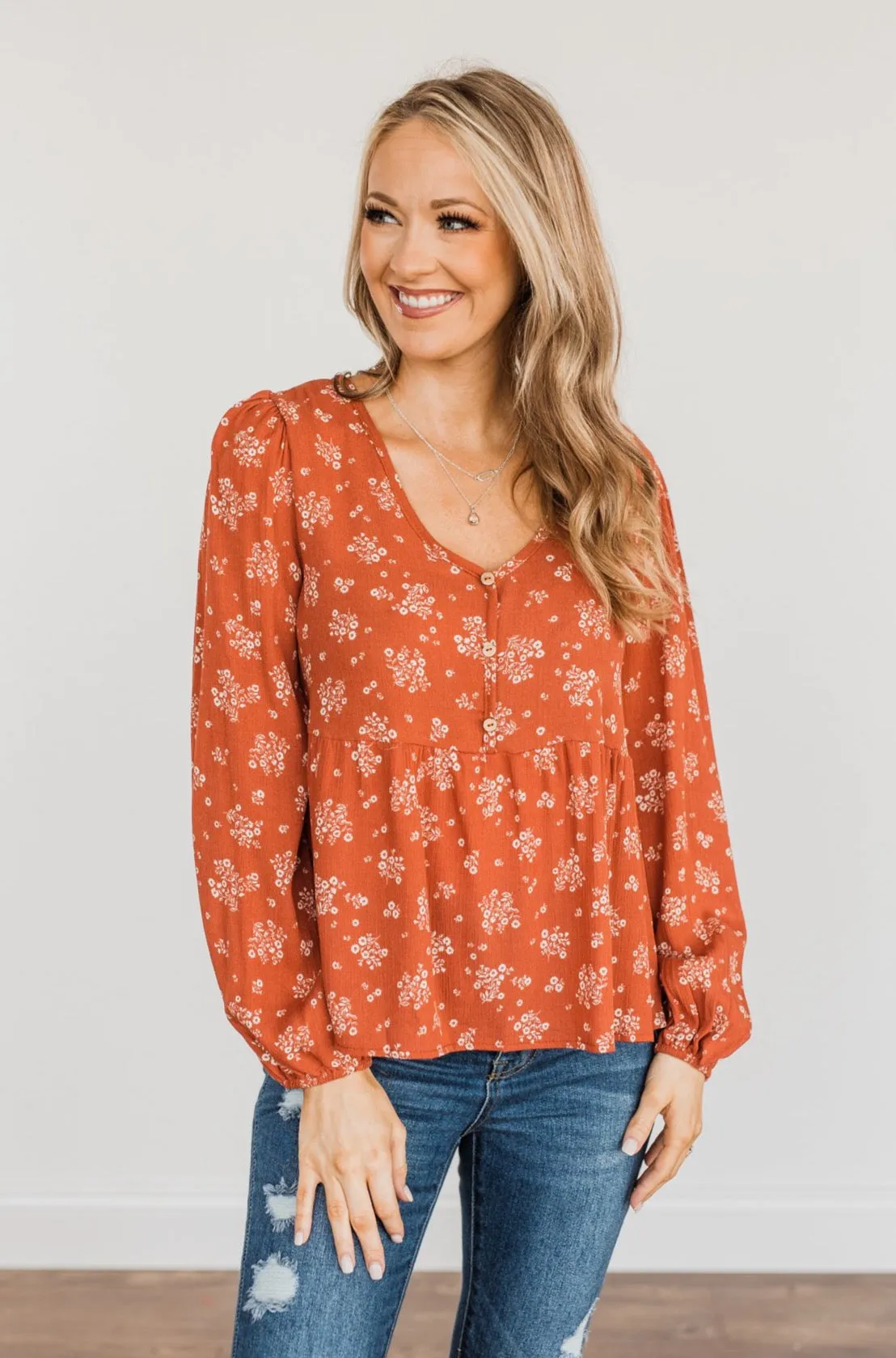 My Favorite Things Floral Blouse- Rust