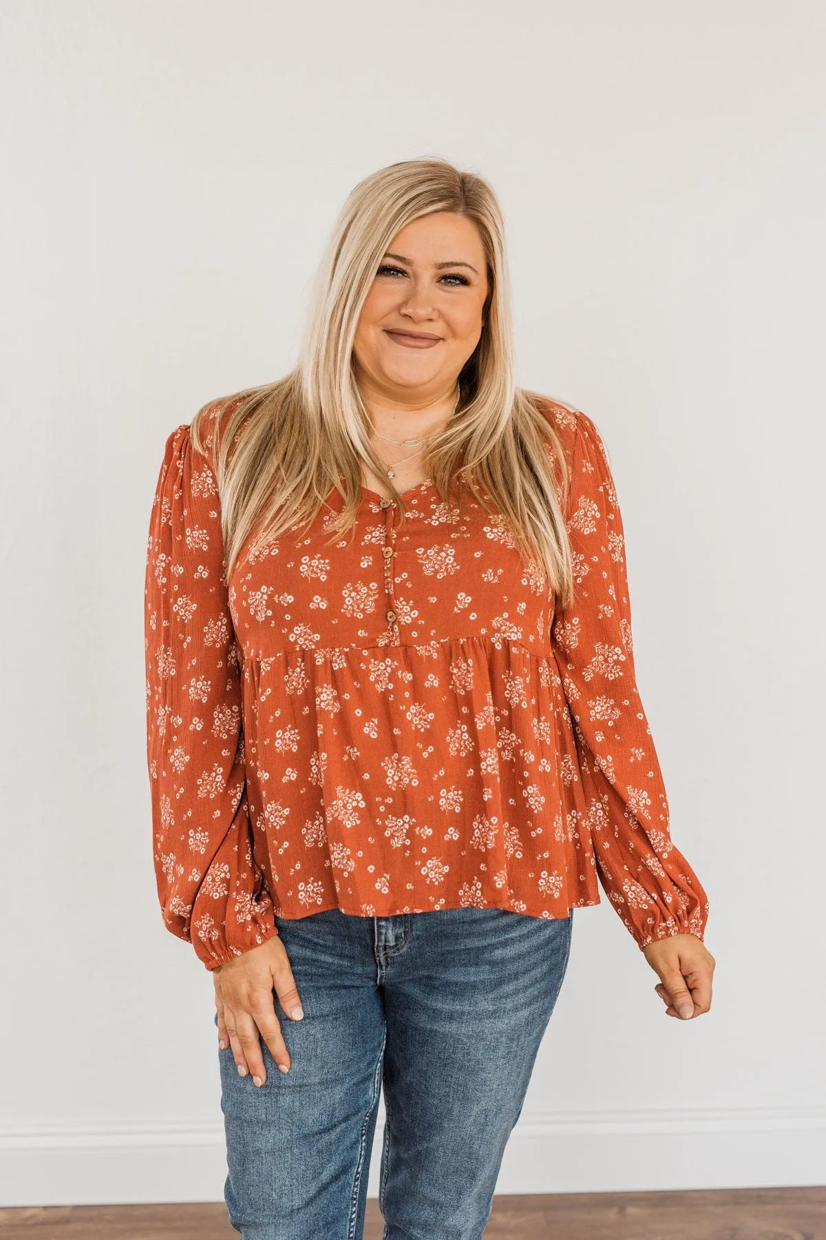 My Favorite Things Floral Blouse- Rust