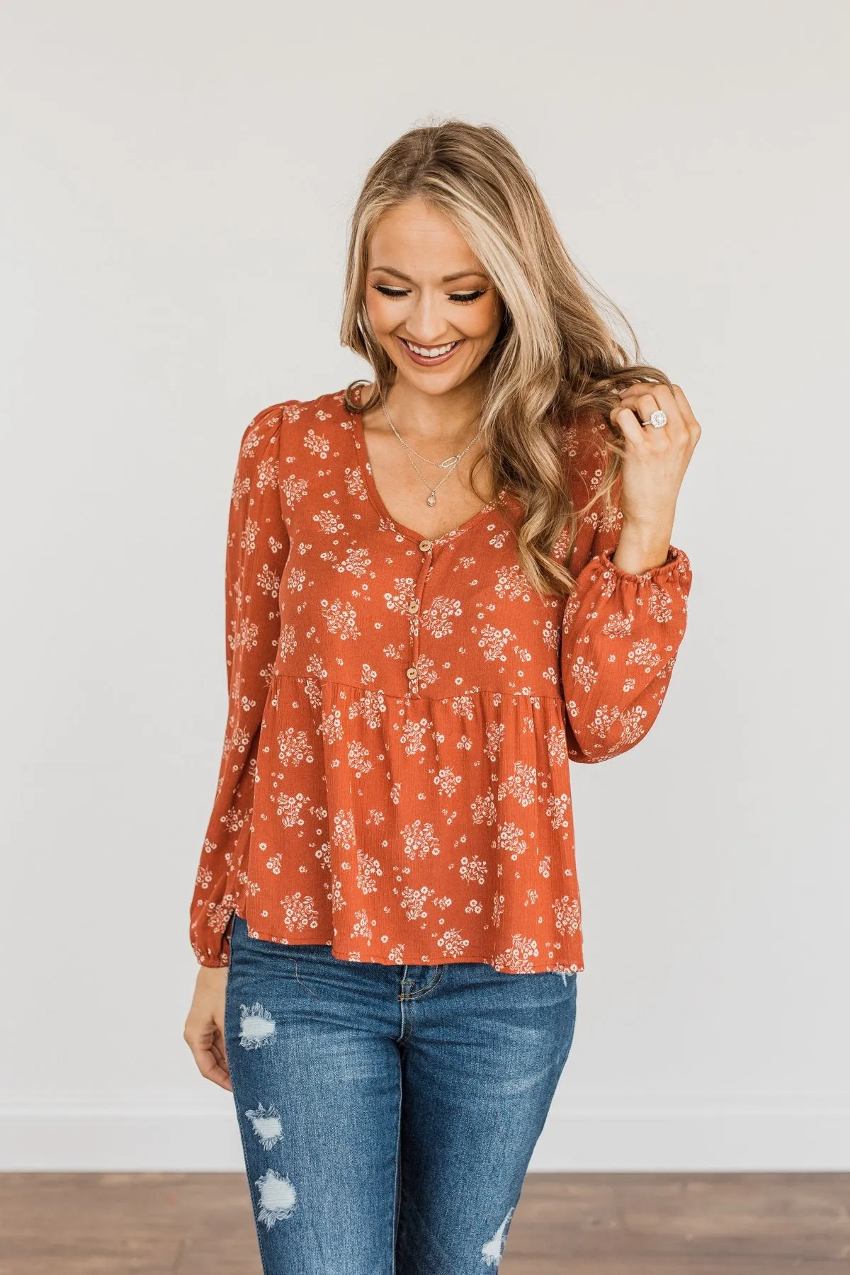 My Favorite Things Floral Blouse- Rust