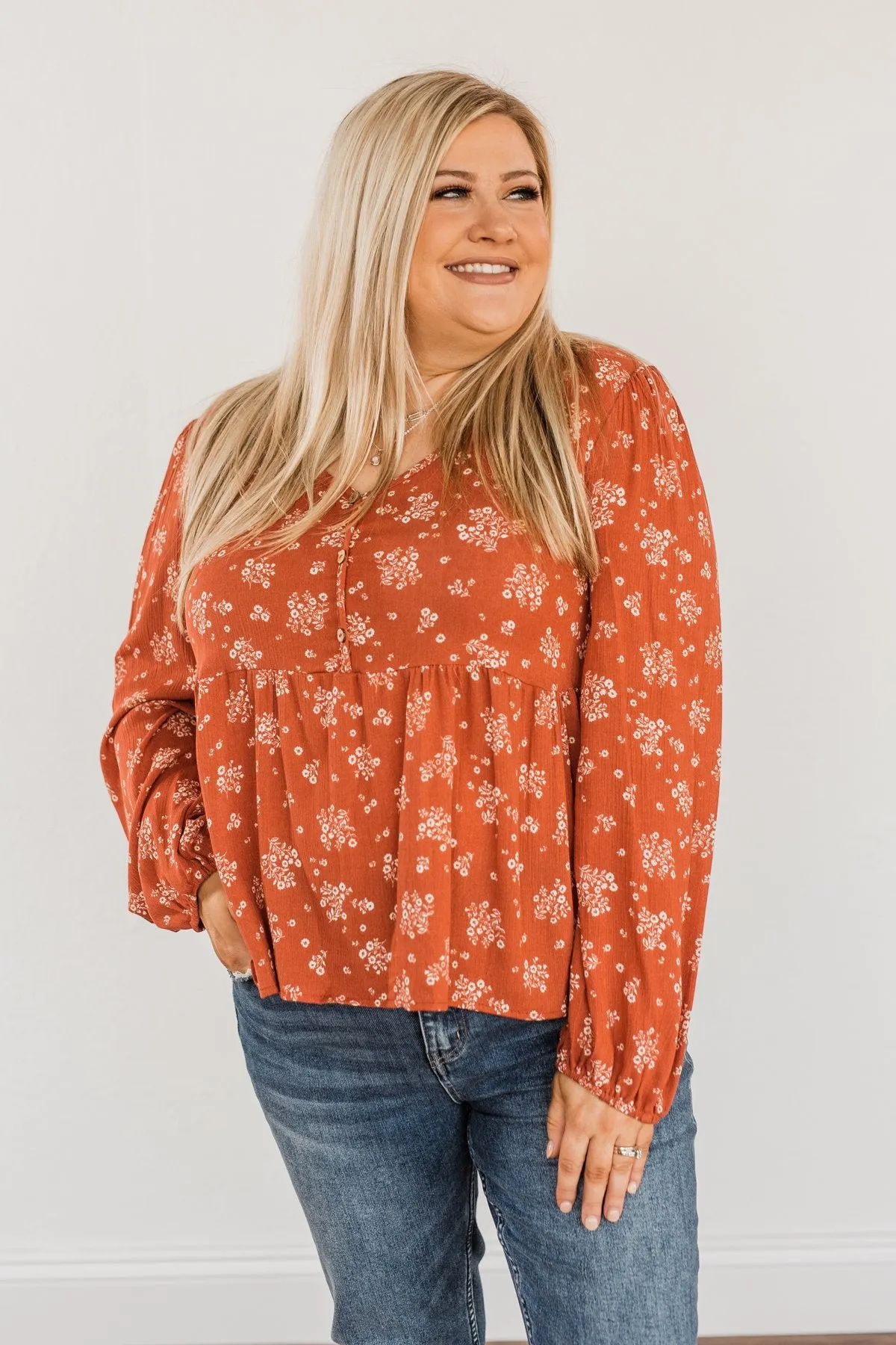 My Favorite Things Floral Blouse- Rust