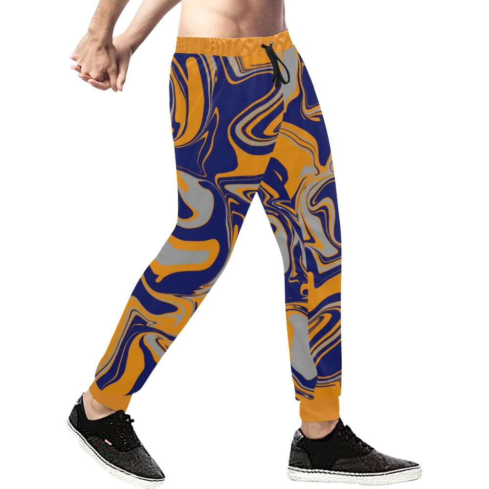 Navy Orange and Grey Oil Slick Men's Big & Tall All Over Print Jogger Sweatpants