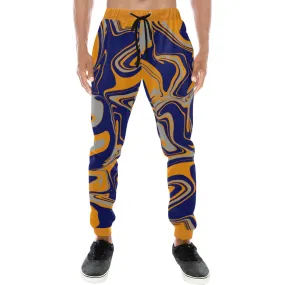 Navy Orange and Grey Oil Slick Men's Big & Tall All Over Print Jogger Sweatpants