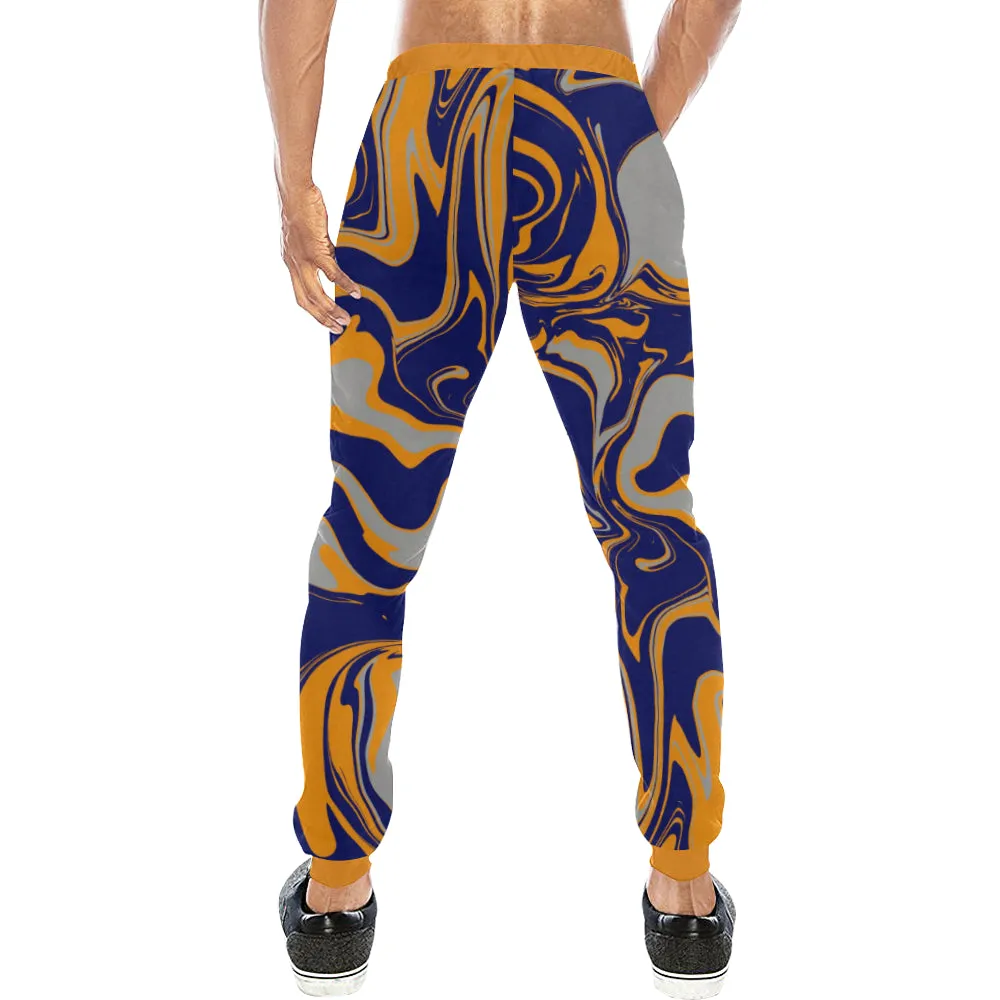 Navy Orange and Grey Oil Slick Men's Big & Tall All Over Print Jogger Sweatpants