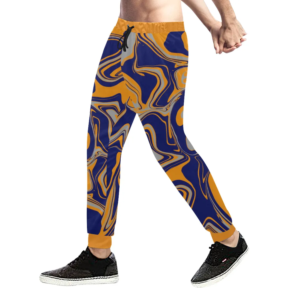 Navy Orange and Grey Oil Slick Men's Big & Tall All Over Print Jogger Sweatpants