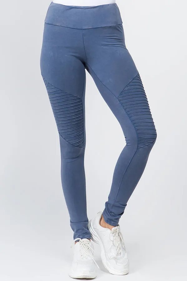 P6013 Moto Washed Skinny Pleated Stretch Leggings 6pcs Pack