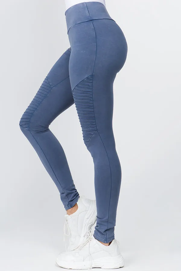 P6013 Moto Washed Skinny Pleated Stretch Leggings 6pcs Pack