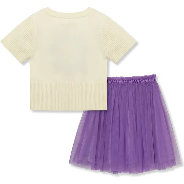 Peek Kids Happy Flower Knit Sweater & Tutu Skirt Set, Purple