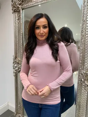 Pink Ruffle Roll Neck Top Regan