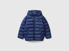 Puffer jacket with hood and logo - Dark Blue | Benetton