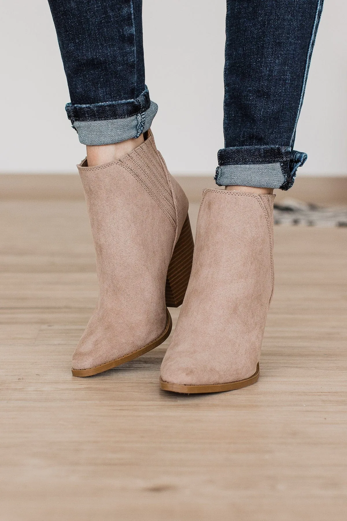 Qupid Slay Booties- Taupe