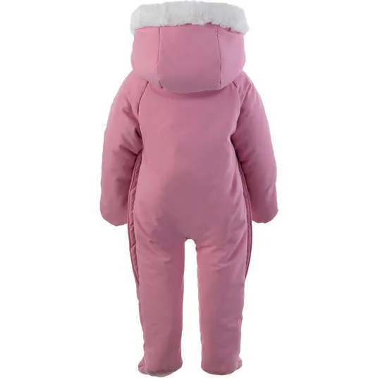 Rachel Riley Faux Fur Trim Snowsuit, Pink