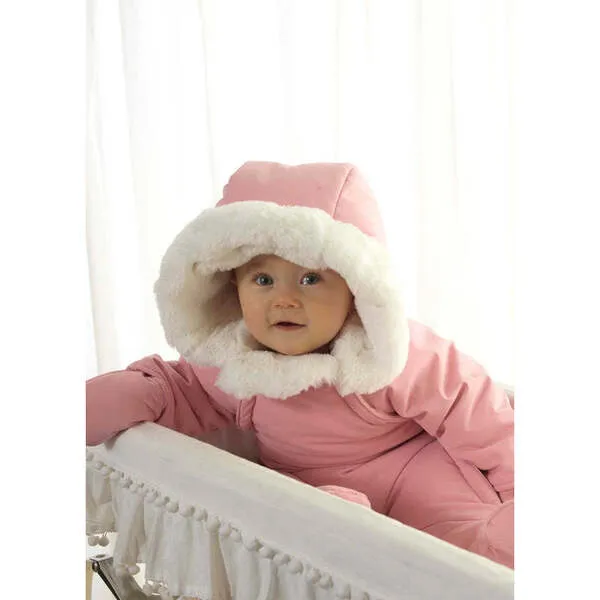 Rachel Riley Faux Fur Trim Snowsuit, Pink