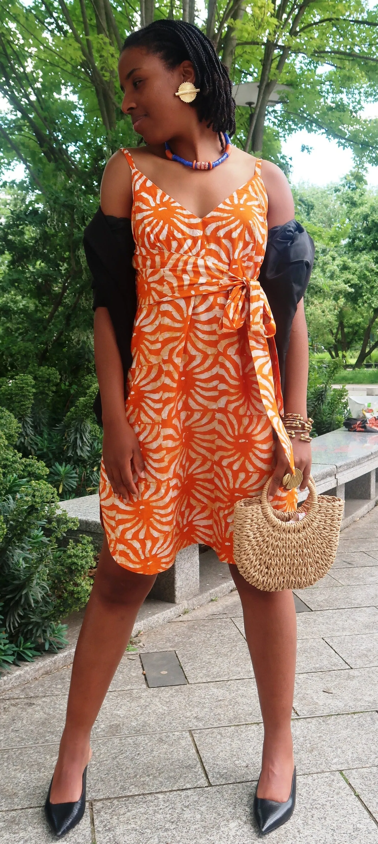 Robe Africaine Batik - Robe Courte Cache-Cur Ultra Féminine orange