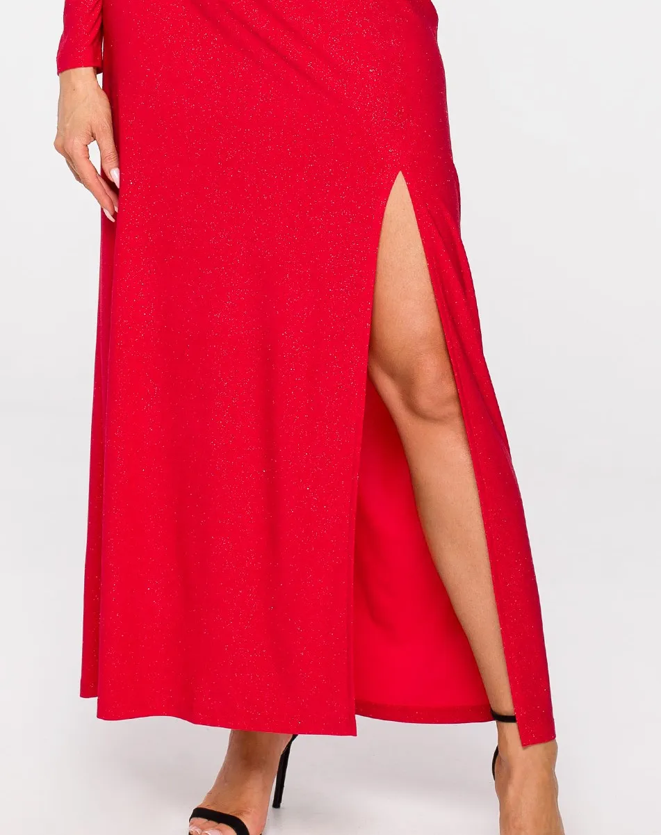 Robe longue effet pailleté rouge