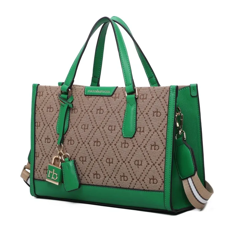 RoccoBarocco 11213 FRIDA Tote Bag Medium Borsa a Mano Donna in Ecopelle e Tessuto Green