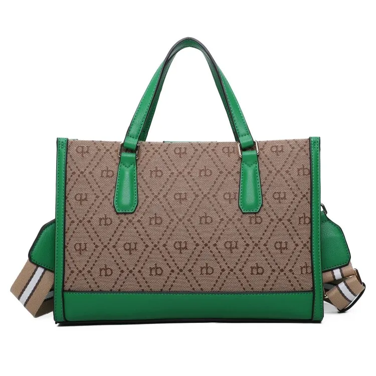 RoccoBarocco 11213 FRIDA Tote Bag Medium Borsa a Mano Donna in Ecopelle e Tessuto Green