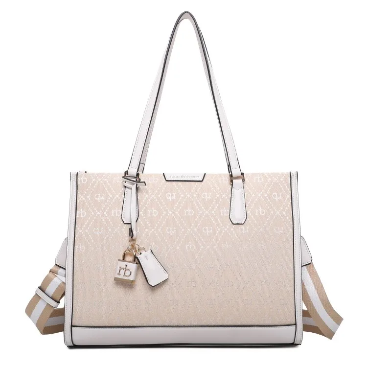 RoccoBarocco 11214 FRIDA Tote Bag Large Borsa a Mano Donna in Ecopelle e Tessuto Off White