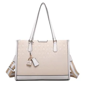 RoccoBarocco 11214 FRIDA Tote Bag Large Borsa a Mano Donna in Ecopelle e Tessuto Off White