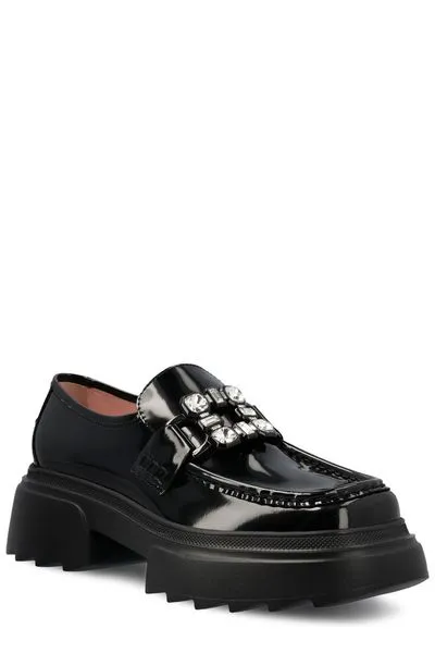 ROGER VIVIER Luxurious Leather Loafers for the Fashion Forward: Black Wallaviv Buckle Moccasins