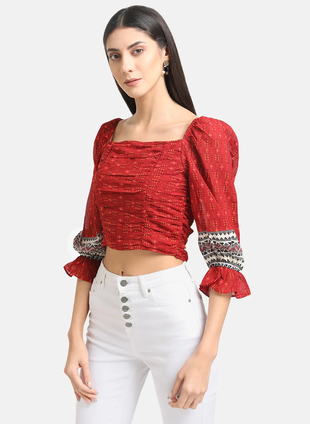 Ruched Printed Crop Top