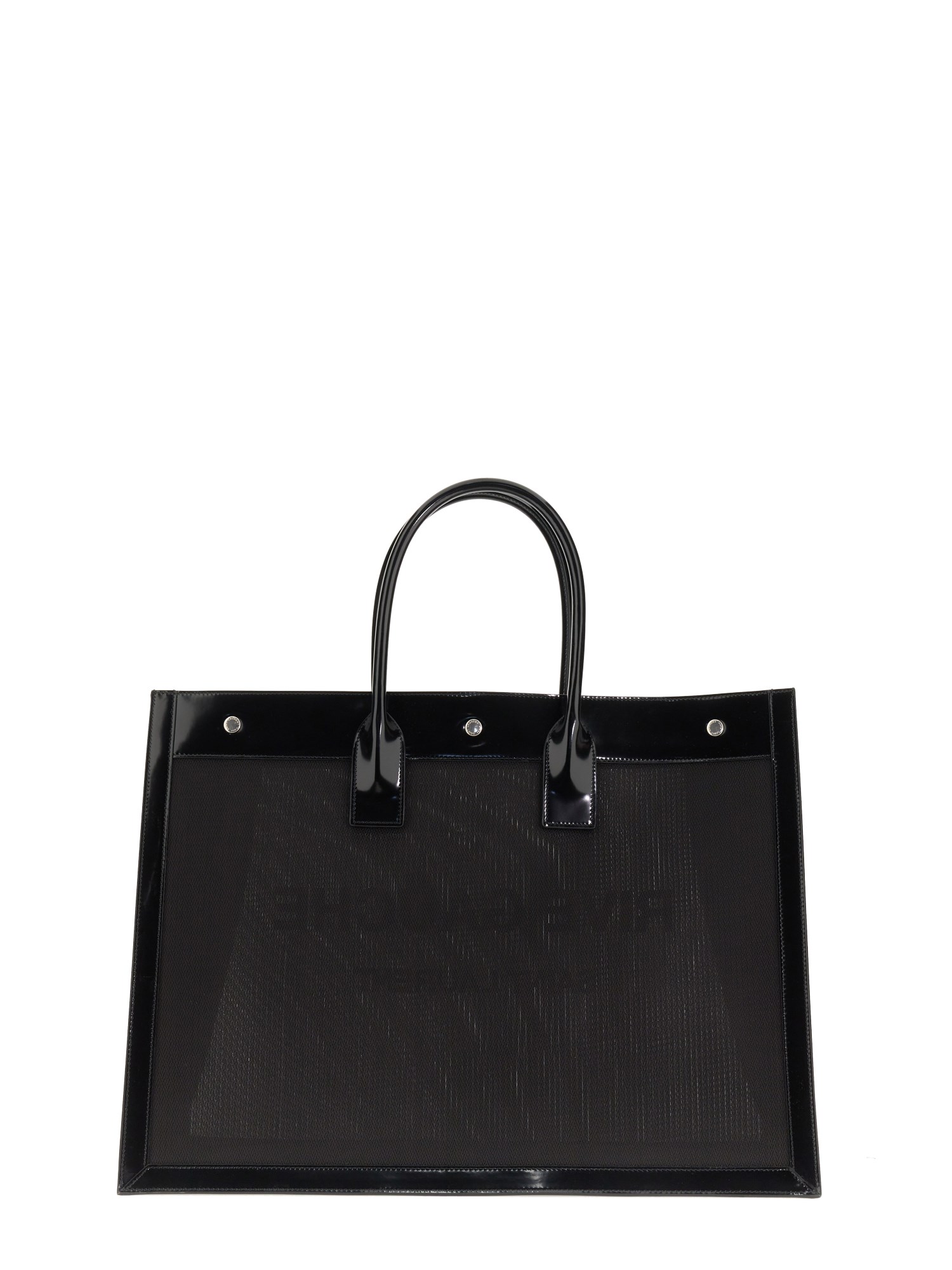 SAINT LAURENT    RIVE GAUCHE MEDIUM TOTE BAG IN MESH AND SHINY LEATHER