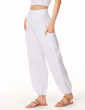 Smocked Beach Pant With Pockets, White