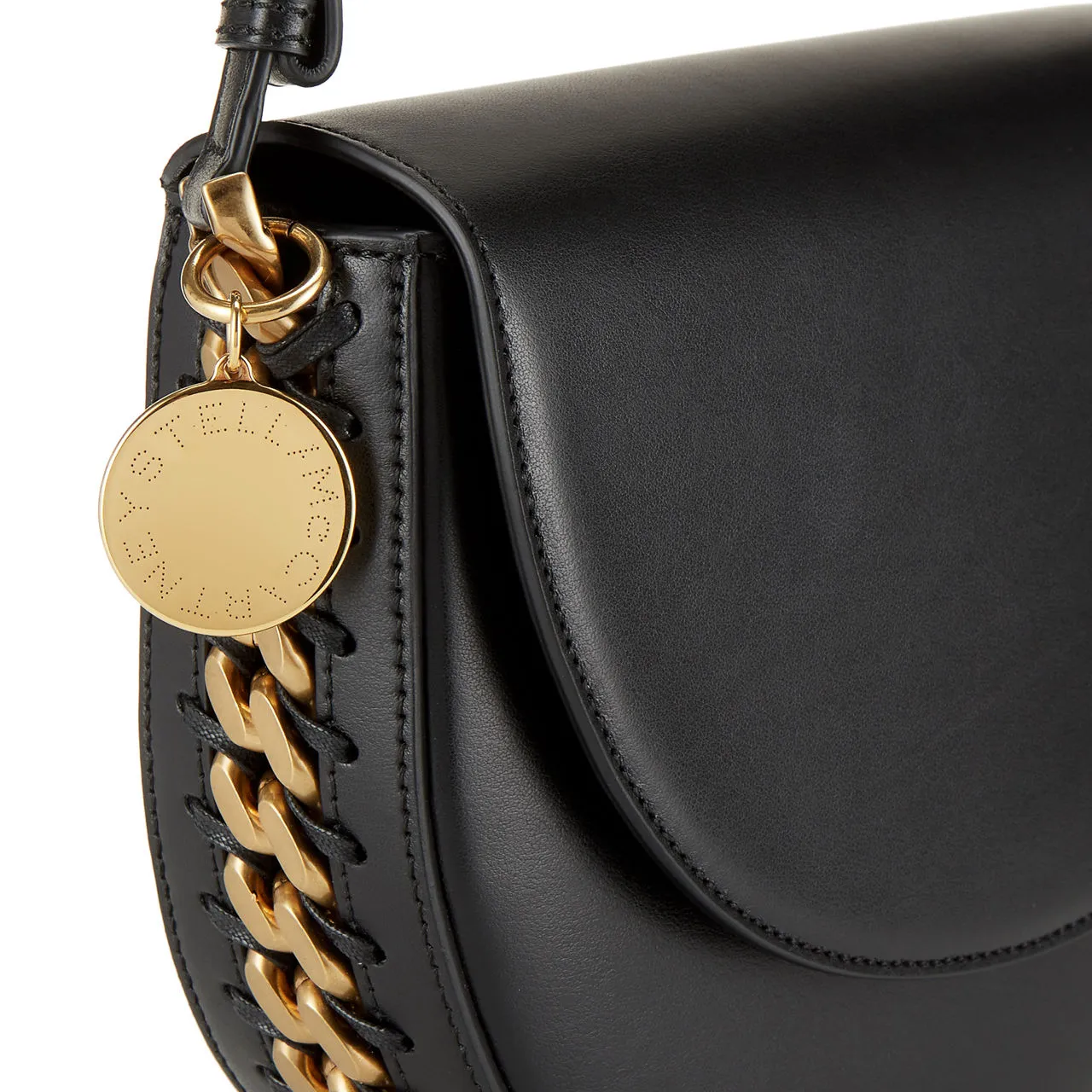 STELLA MCCARTNEY Frayme Chain Saddle Medium Crossbody Bag - Black