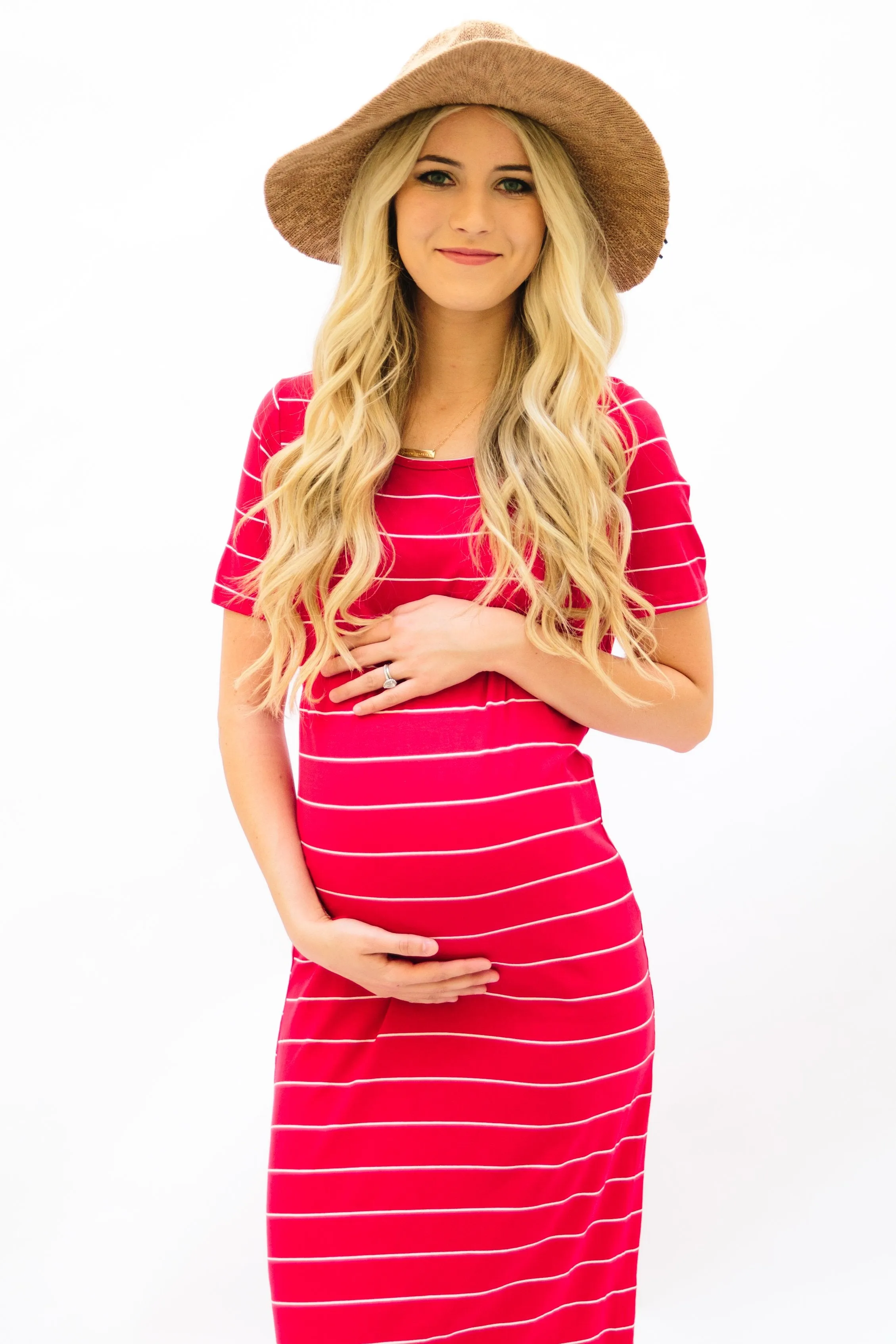 Striped Tee Dress: Red with Thin White Stripe