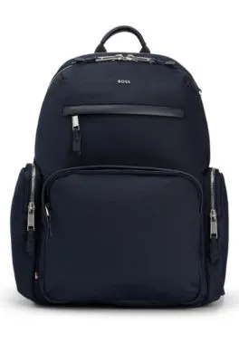 Structured-material backpack with logo and two-way zip