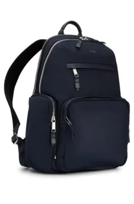 Structured-material backpack with logo and two-way zip