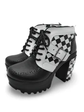 Stylish Black and White Platform Booties with Buckle