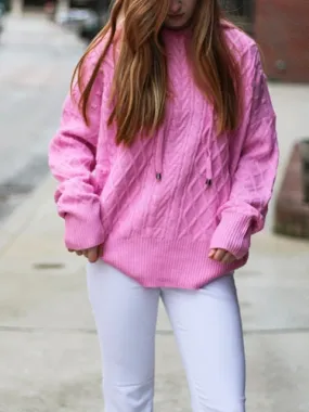 Sugar And Spice Cable Knit Hoodie Sweater - Cool Candy Pink