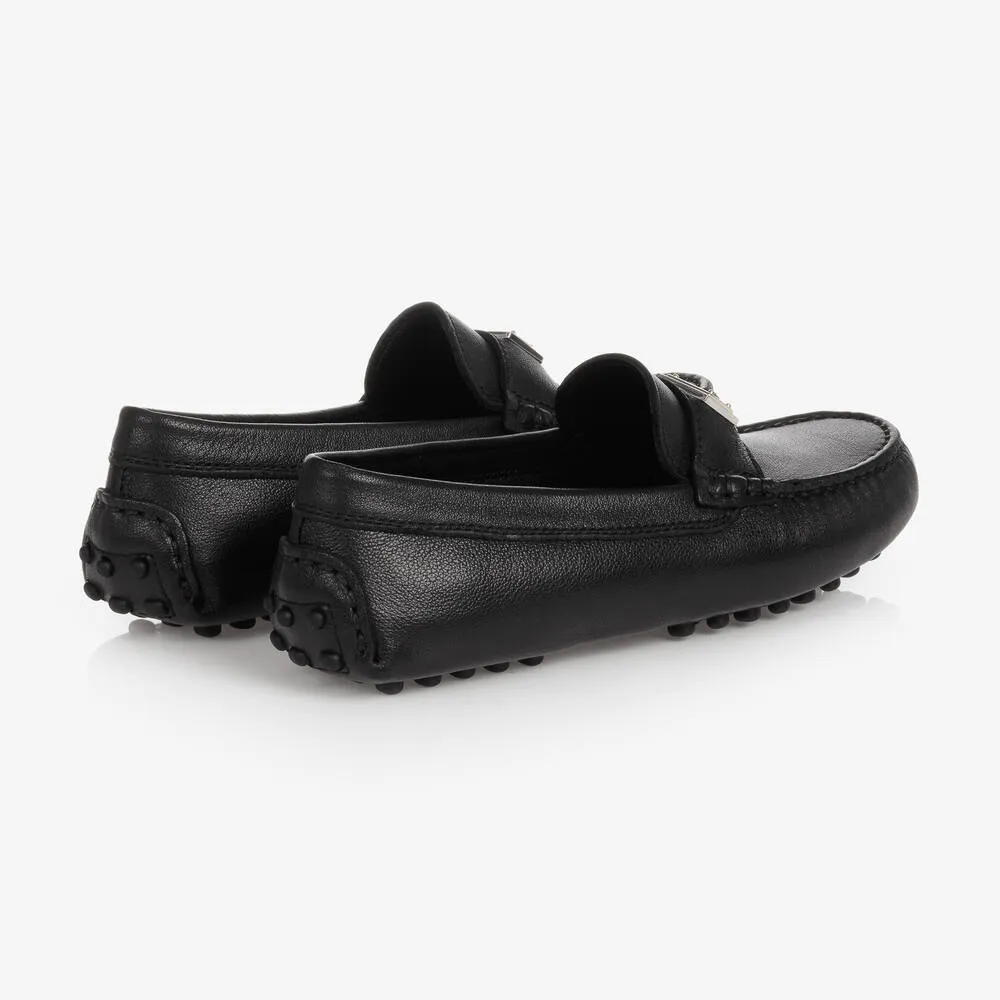 Teen Boys Black Leather Moccasins