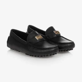 Teen Boys Black Leather Moccasins