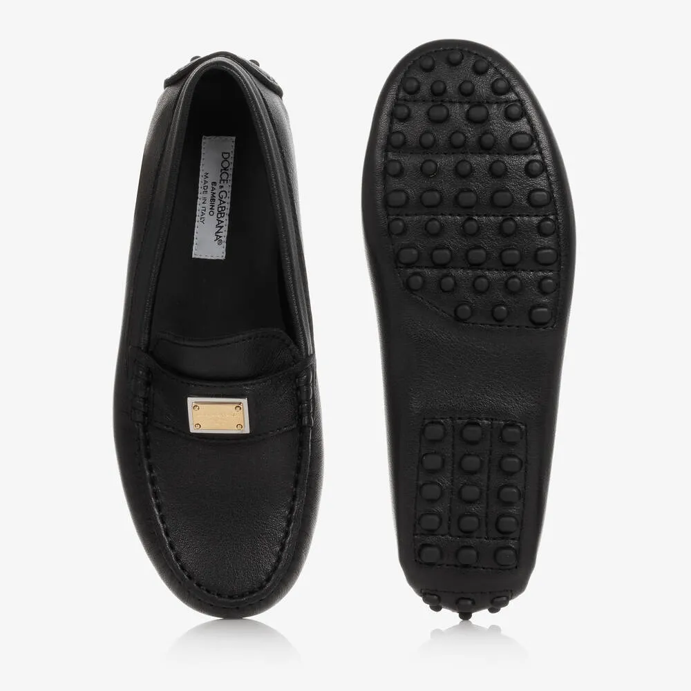 Teen Boys Black Leather Moccasins