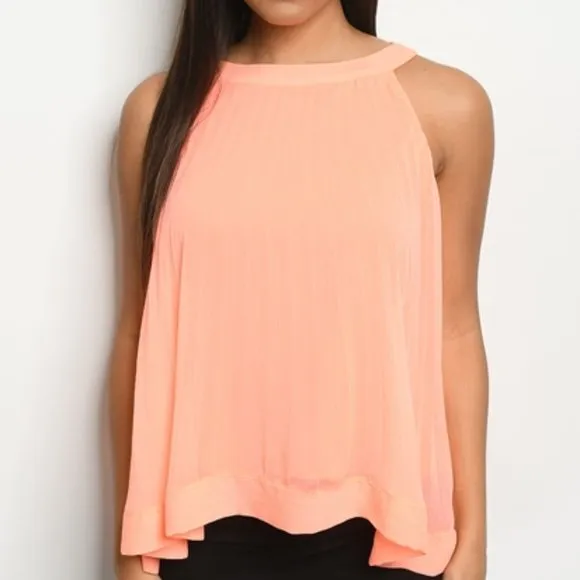 TESSA Coral Pleated Trapeze Top