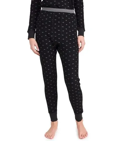 THE GREAT. The Waffle Long John Sweatpants Black Mini Heirloom Rose 3