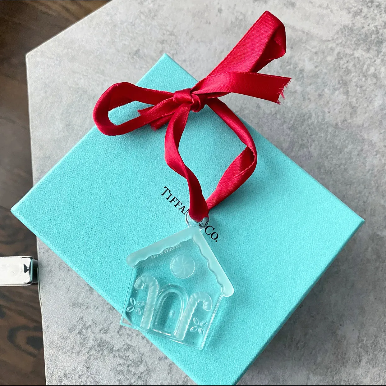 Tiffany & Co.  Glass Gingerbread House Festive Ornament