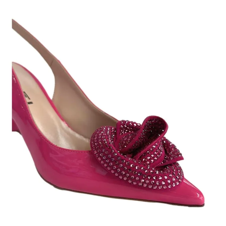 Tiffi G406 Decollete Tacco Medio Sling Back con Fiore di Strass Fuxia