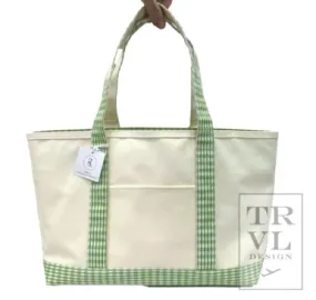 TRVL Coated Canvas Medium Tote, Gingham Leaf