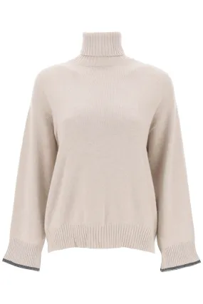 Turtleneck Sweater With Shiny Contrast Cuffs