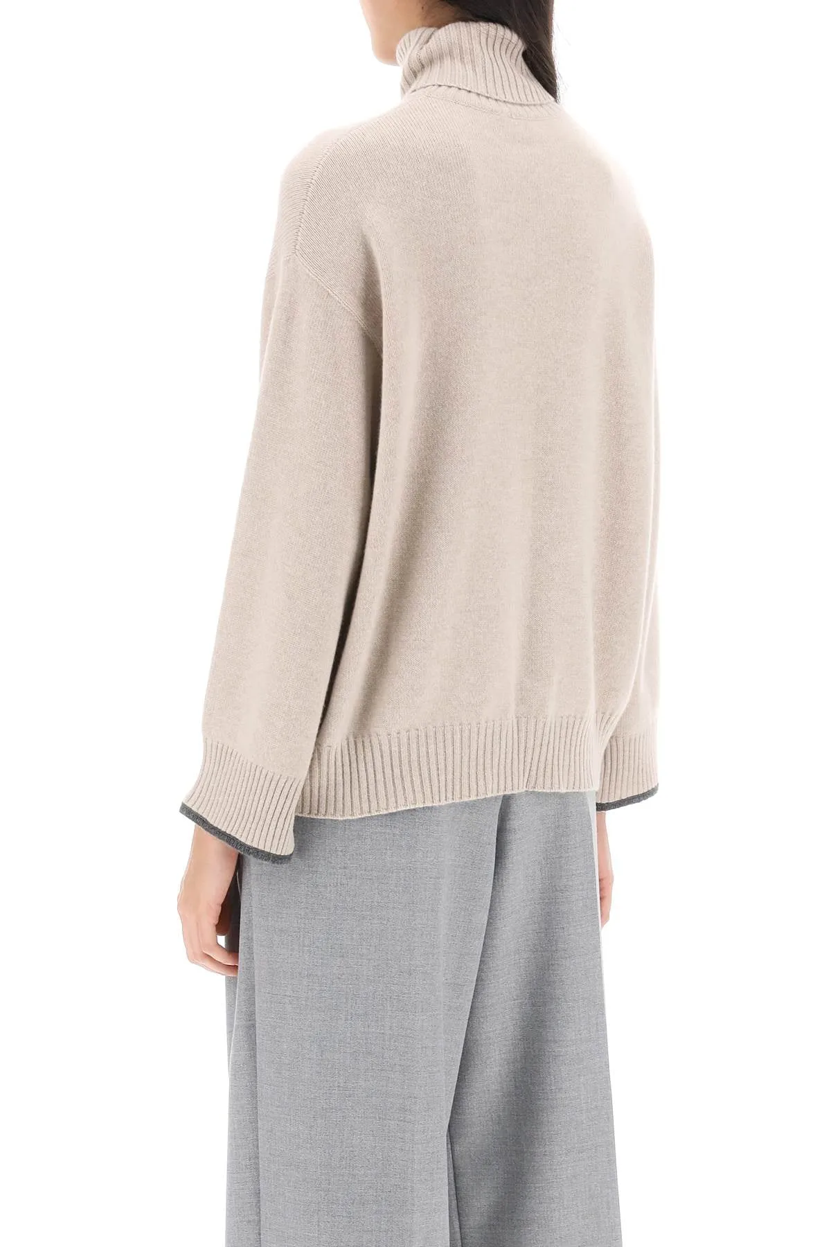 Turtleneck Sweater With Shiny Contrast Cuffs