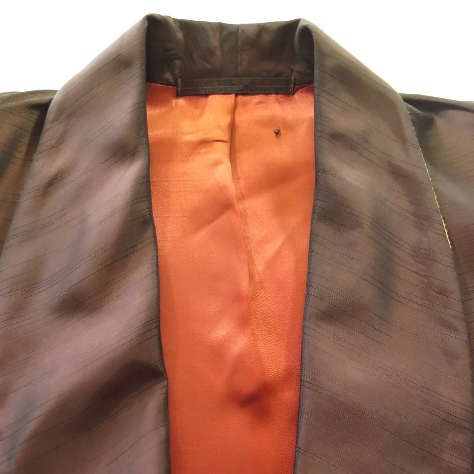 Vintage 40s Iridescent Silk Robe Brown Men L Smoking Lounge Wear Sleepwear