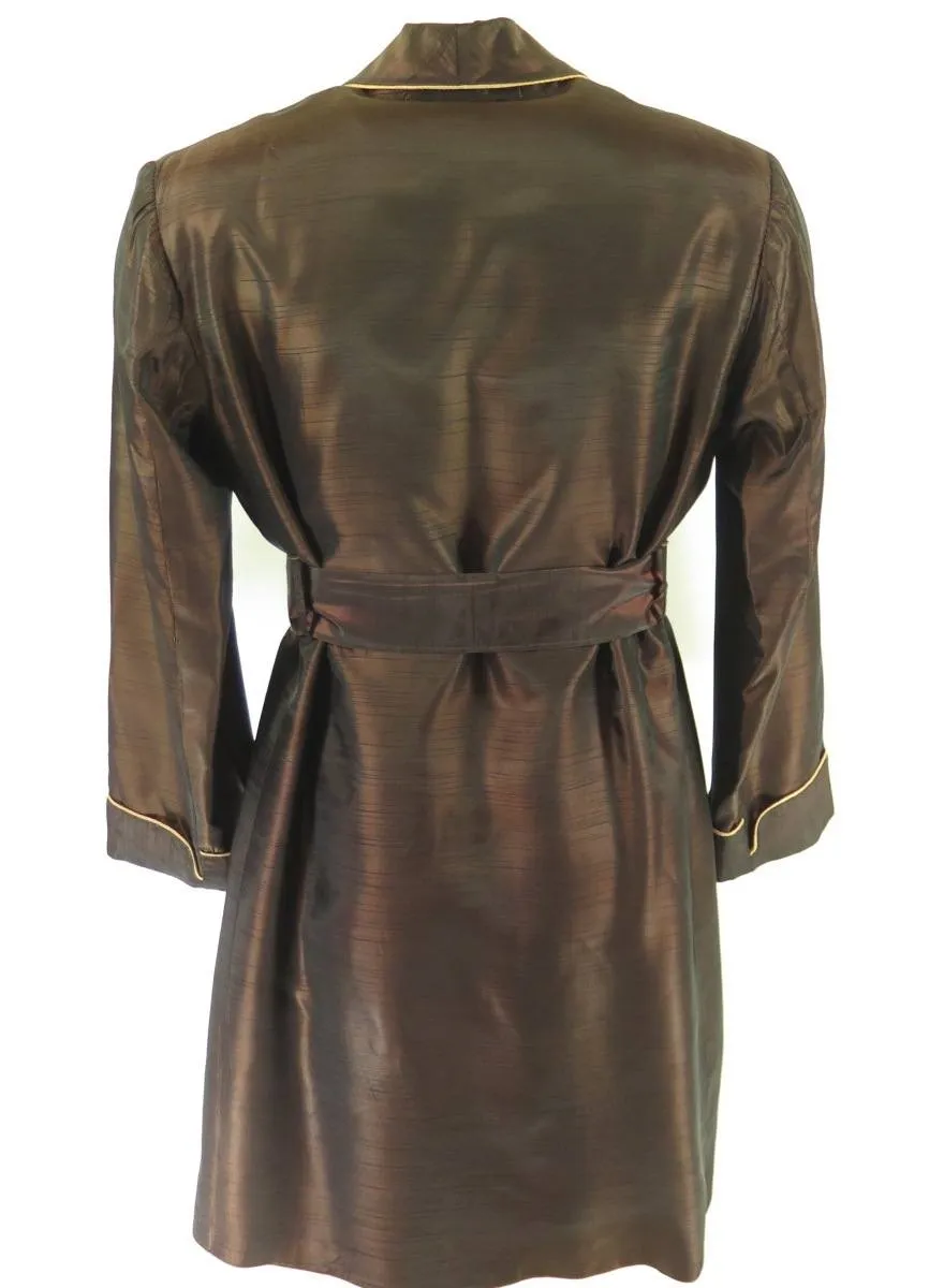 Vintage 40s Iridescent Silk Robe Brown Men L Smoking Lounge Wear Sleepwear