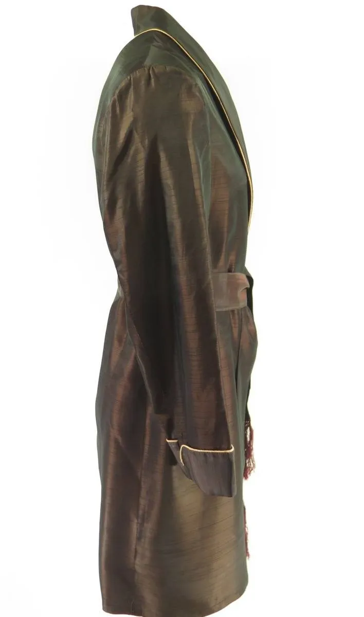 Vintage 40s Iridescent Silk Robe Brown Men L Smoking Lounge Wear Sleepwear